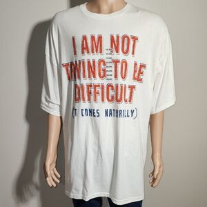 White Graphic Tee with Red and Blue Text